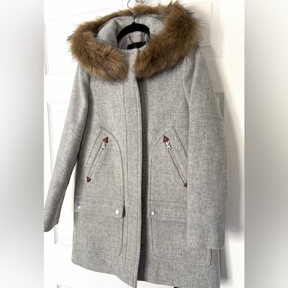 J. Crew Coat Wool Chateau Parka Gray Hooded Italian Stadium Cloth NELLO GORI 2 - Picture 6 of 16